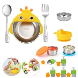 Csgood Kinder Geschirrset, 10-teiliges Besteckset mit Gabel, Löffel und Schalen (Entenküken)