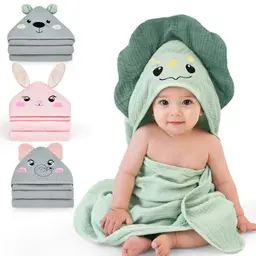 MHJY Badeponcho Kinder mit Kapuze aus Musselin – Babyhandtuch, ideal als Neugeborenen-Geschenk und Erstausstattung für Jungen und Mädchen