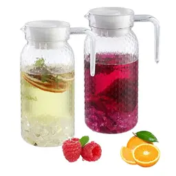 2er Set 1L Karaffe mit Deckel - transparente Saftkanne für Limonade, Eistee und Milch
