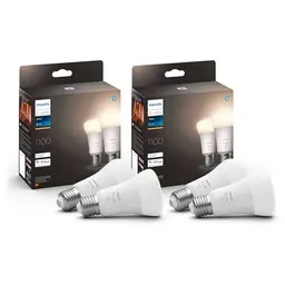 Philips Hue White E27 Lampe 4er Pack - dimmbar, warmweiß, App-steuerbar, kompatibel mit Alexa