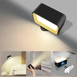 Kabellose LED Wandleuchte für Schlafzimmer, USB wiederaufladbar, dimmbar mit Magnethalterung, 3 Farbmodi, 360° drehbar (Schwarz-A)