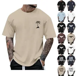 T-Shirt für Herren, Rundhals Kurzarm Oversized Sportshirt (L, Khaki)