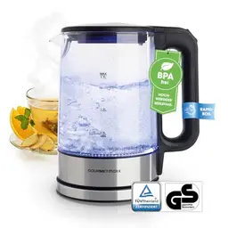 GOURMETmaxx 1,7L Wasserkocher mit Beleuchtung & Kalkfilter | Edelstahl Heißwasserspender [Silber]