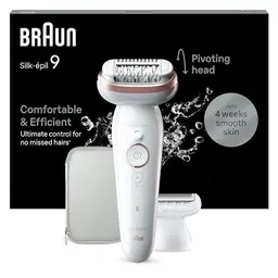 Braun Silk-épil 9 Damen Epilierer, wasserdicht, langanhaltend Glatte Haut, inkl. Rasier- und Trimmeraufsatz, 9-030, Weiß/Rosa