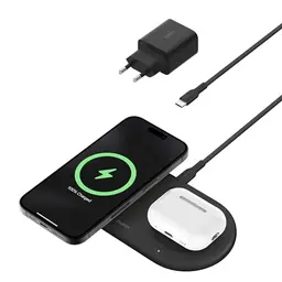 Belkin BoostCharge Pro 2-in-1 kabellose Ladestation – kompatibel mit iPhone 16/15/14/13/12 und AirPods – Schwarz