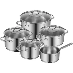 WMF Provence Plus 5-teiliges Topfset, unbeschichtet mit Glasdeckel, für alle Herdarten geeignet, Cromargan Edelstahl