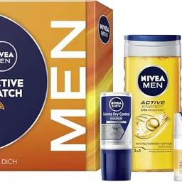 NIVEA MEN Active Match Geschenkset für Männer – Duschgel, Gesichtspflege und Deo für müde Haut