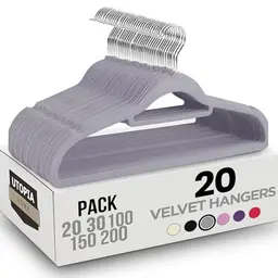 Utopia Home - Antirutsch-Samt-Kleiderbügel mit Krawattenhalter - 20er-Pack (Grau)