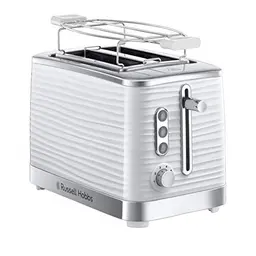 Russell Hobbs Inspire Toaster für 2 Scheiben Weiß mit Brötchenaufsatz und 6 Bräunungsstufen