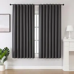 Joydeco 2er Set Vorhänge Dunkelgrau, H 175 x B 140 cm, Verdunkelung, Blickdicht, für Schlafzimmer und Wohnzimmer
