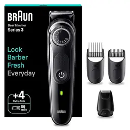 Braun Barttrimmer BT3440 für Herren, wiederaufladbar mit 40 Längeneinstellungen, 80 Min. kabelloser Laufzeit