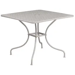 Flash Furniture Oia Terrassentisch aus Stahl, quadratisch, 90 cm, mit Schirmloch, Hellgrau
