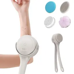 Elektrische Rückenbürste mit 4 Wechselköpfen und 360° Rotation - Duschbürste für Körperpeeling und Massage