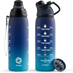 Fjbottle Trinkflasche 1L – Sport Wasserflasche mit Zeitmarkierung und Magnetdeckel, BPA-frei für Fitness und Outdoor