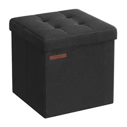 SONGMICS Klappbarer Sitzhocker mit Stauraum, 30 x 30 cm, bis 130 kg belastbar, tintenschwarz