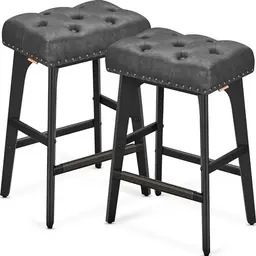 VASAGLE Barhocker 2er Set, Kunstleder, Massivholzbeine, 66 cm hoch, tintenschwarz