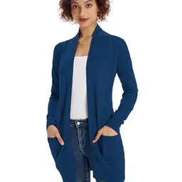 GRACE KARIN Damen Strickmantel Langarm, offen, taschen, Dunkelblau