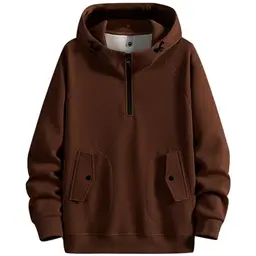 Zifipeoed Herren Hoodie Basic Stehkragen Pullover Warm Casual mit Kapuze Taschen Braun