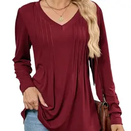 Damen Longsleeve mit V-Ausschnitt, elegant und lässig, rot, Größe M