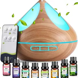 VAAGHANM Aroma Diffuser 500 ml mit 8 ätherischen Ölen, Lufterfrischer und Luftbefeuchter, Fernbedienung, 4 Timer, Braun