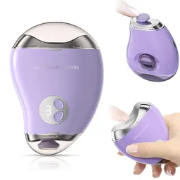 Elektrischer Nagelknipser 2 in 1, mit 3 Geschwindigkeiten, LCD-Display, UV-Licht, C-Typ, Auffangbehälter, für Baby, Erwachsene, Senioren, Lila