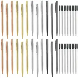 SHAIDOJIO 24er Metall-Kugelschreiber mit Nachfüllung, Schwarz, 1,0 mm, für Business, Büro & Events