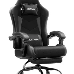 Nexthra Gaming Stuhl mit höhenverstellbaren Armlehnen und Fußstütze, ergonomischer Bürostuhl in Schwarz