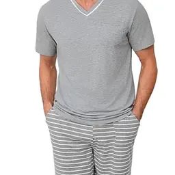 Demegimi Herren Schlafanzug Kurz Baumwolle Sommer Pyjama Set mit Kurzarmshirt und Hose