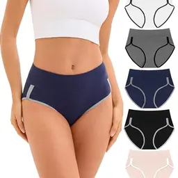 Bobelle Damen Baumwoll Slips, Hohe Taille, Bequem und Atmungsaktiv, 5er Pack (L, Multicolor)