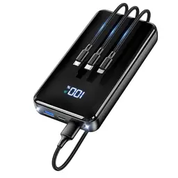 Power Bank 26800mAh mit 3-in-1 Kabel, Schnellladen, LED-Display, für iPhone, Samsung, Xiaomi – Schwarz