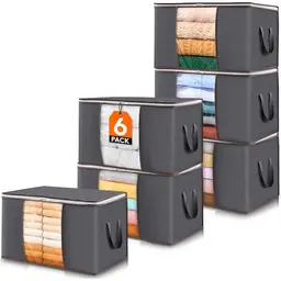 Lifewit 6er Set Aufbewahrungstaschen, Bettdeckenbox mit Deckel, für Kleidung und Bettwäsche, Grau