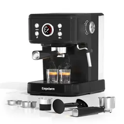 Empstorm Espresso Siebträgermaschine mit Milchaufschäumer, 2 in 1 für Kaffeepulver & Kaffeekapseln, Schwarz