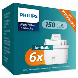 Philips Water Wasserfilter-Kartusche Antikalk+, 6er-Pack, reduziert Wasserhärte