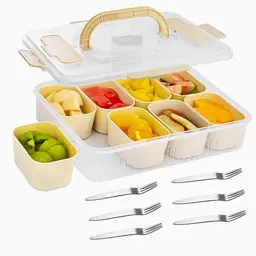 Behiruch Snackbox mit 8 Fächern - Vielseitige Organizer-Schale für Snacks, inklusive 6 Edelstahl-Gabeln