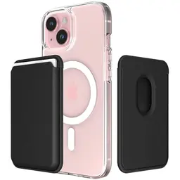 Sinjimoru Magnetic Wallet für iPhone, Vegan Leder Brieftasche für MagSafe, 3-Karten-Halter, Schwarz