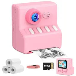 HODDRCCN 1080P Sofortbildkamera für Kinder - Pink - Ideal für Jungen und Mädchen von 3 bis 14 Jahren - Geschenkideen für Geburtstag und Weihnachten
