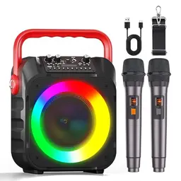 Wowstar Karaoke Maschine mit 2 Mikrofonen - Tragbarer Bluetooth Lautsprecher für Partys und Geburtstage (Rot)