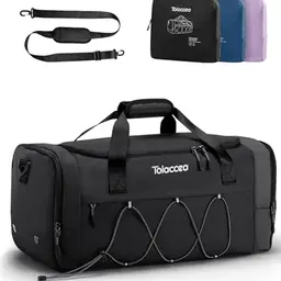 Tolaccea 35L Faltbare Sport- und Reisetasche – Ultraleicht mit Schuh- und Nassfach (Schwarz)