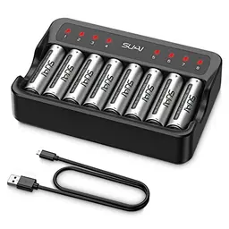 SUKAI 8er Set 2800mAh AA AAA NI-MH Akkus mit Ladegerät (Micro USB & Type C)