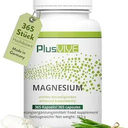 PlusVive hochdosierte Magnesium Kapseln mit Papain & Spirulina, 365 Kapseln, vegan
