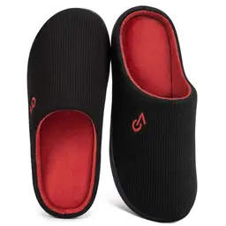 VeraCosy Herren Hausschuhe aus Memory-Schaum, Schwarz/Rubinrot, 44/45 EU