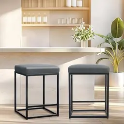 ALPHA HOME Barhocker 2er Set grau mit Fußstütze, 61cm Sitzhöhe, ohne Lehne, mit dickem Kissen
