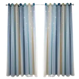 Nyescasa Doppelschicht Vorhänge für Kinderzimmer - Blaue Sterne, 1 Panel (53" B x 63" H)