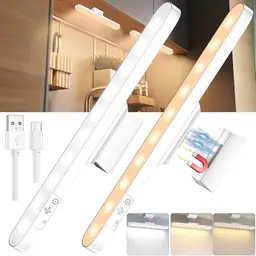 Wiederaufladbare LED Unterbauleuchten für Küche - 2 Stück, Touch-Dimmbar, Kabellos mit Magnetfuß