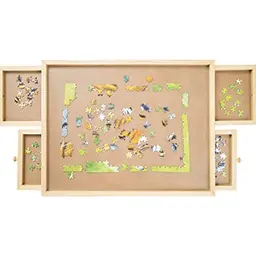 Puzzletisch bis 500 Teile, tragbares Puzzlebrett aus Holz, mit 4 ausziehbaren Schubladen für Erwachsene & Kinder