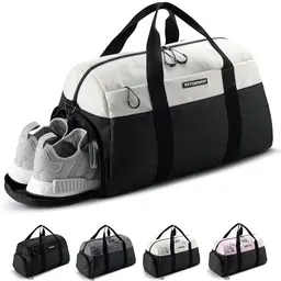Fitgriff® Sport- und Reisetasche V2 für Damen und Herren - mit Schuh- und Nassfach - Gym Bag (Schwarz/Creme Weiß, Klein)