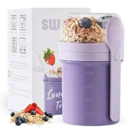 Müslibecher to Go mit Löffel, 450ml + 250ml, auslaufsicher, für Joghurt und Müsli, Vivid Lilac
