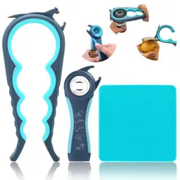 Otstar Glasöffner Flaschen- und Dosenöffner, ergonomisch für Senioren und Arthritis, blau und grau