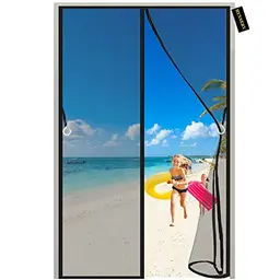Magnetisches Fliegengitter für Tür, Schwarz, 105x220 cm, waschbar, mit Klettband, ideal für Balkon und Schiebetüren