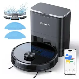 BPMIO Saugroboter mit Wischfunktion und Absaugstation, 4000Pa, WiFi/App/Alexa, ideal für Tierhaare und Teppiche